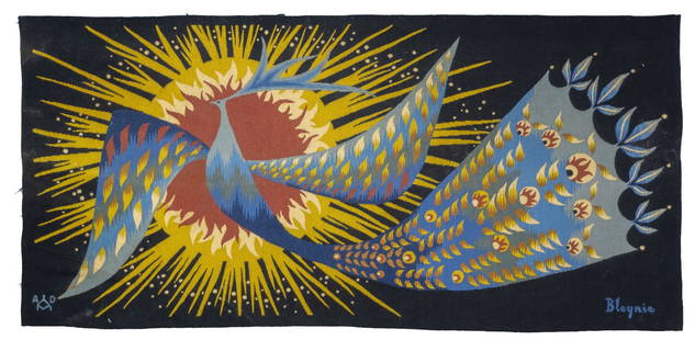Mid Century French Tapestry Signed by Blenie Rug 2'3" x 4'10" (0.69 x 1.47 M): Mid Century French Tapestry Signed by Blenie