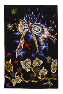 Mid century signed French Tapestry Jean Lurch Rug 2'6" x 4' (0.76 x 1.22 M): Mid century signed French Tapestry Jean Lurch