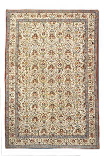 Semi Antique Persian Qum Rug 7'2" x 10'5" (2.18 x 3.18 M): Fine Semi Antique Persian Qum