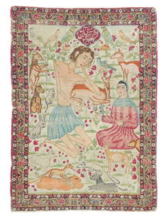 Antique Persian Pictoral Lavar Kerman Rug 3'2" x 4'6" (0.97 x 1.37 M): Antique Persian Pictoral Lavar Kerman
