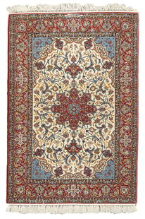 Semi Antique Persian Isfahan Rug 3'8" x 5'3" (1.12 x 1.60 M): Extremely Fine Semi Antique Persian Isfahan (Signed)