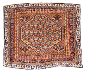 Antique Qashqai Mat Rug 1'7" x 1'7" (0.48 x 0.48 M)
