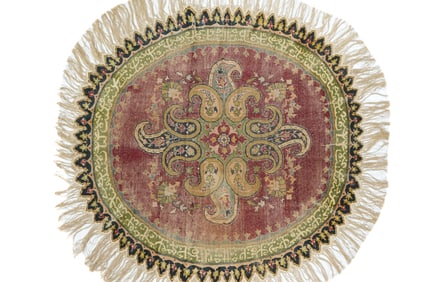 Antique Turkish Silk Rug 4'5'' x 4'6'' (1.35 x 1.37 M)