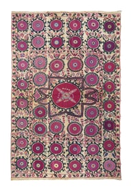 Antique Uzbek Suzani Textile Rug 6'2" x 9'9" (1.88 x 2.97 M)