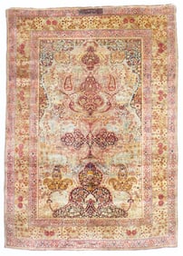 Antique Persian Silk Kerman Rug 4'6" x 6'4" (1.37 x 1.93 M)