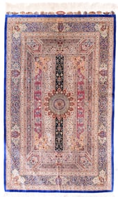 Extremely Fine Silk Persian Qum Rug 4'4'' x 6'11'' ( 1.32 x 2.11 M)