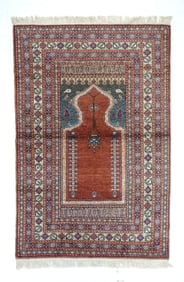 Vintage Silk Turkish Area Rug 3'10" x 5'9" ( 1.17 x 1.75 M)