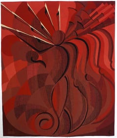 Mid Century Tapestry Signed and Design by Jacob 4'8" x 5'8" ( 1.42 x 1.73 M)