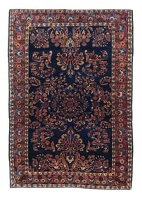 Antique Persian Navy Mohajeran Sarouk Rug 4'2" x 6'2" ( 1.27 x 1.88 M)