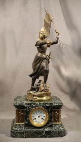 A. Gaudez, Bronze and Green Marble Clock (Joan of Arc)