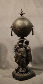 French Artist, Bronze Table Clock with Marble Base
