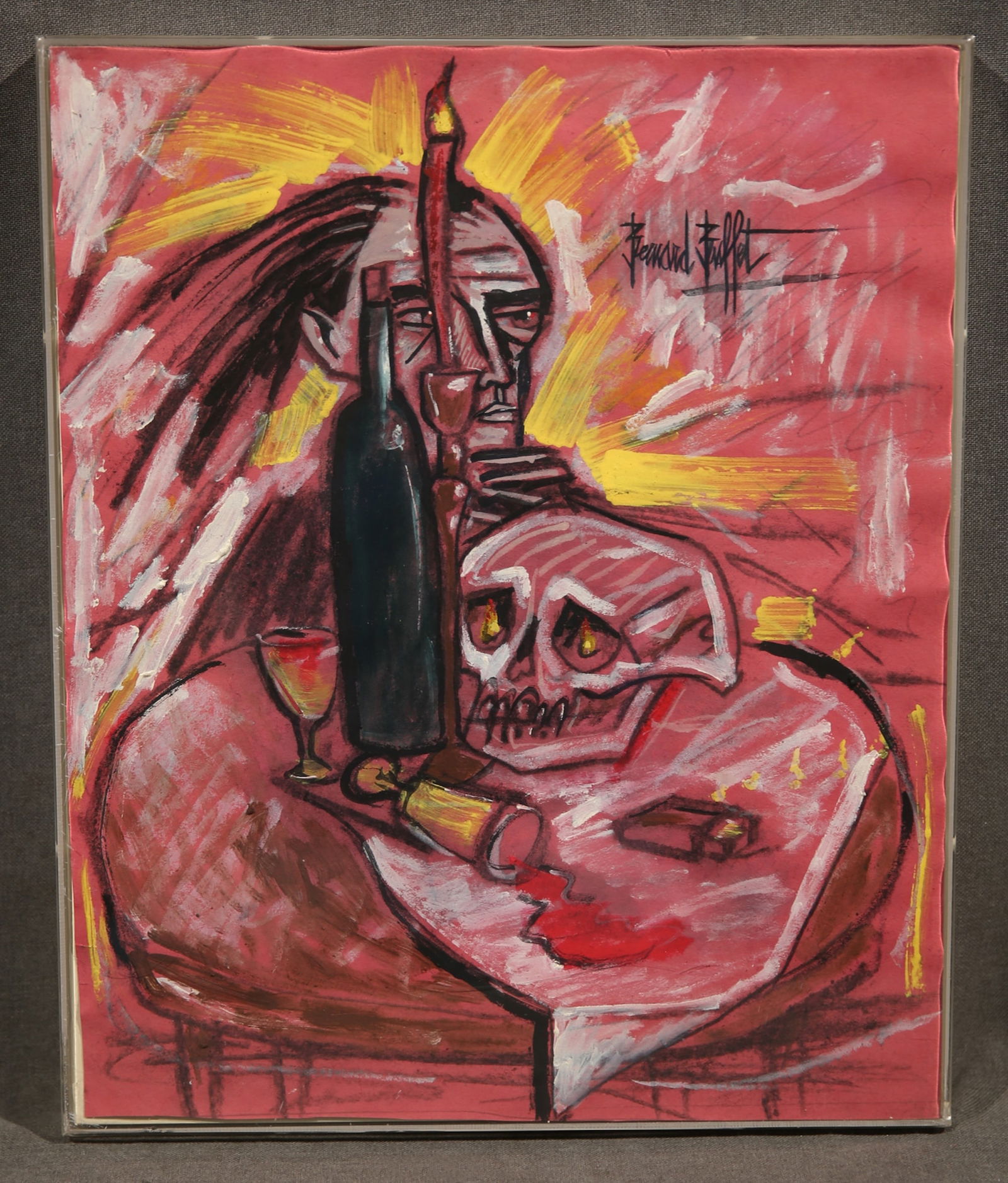 Bernard Buffet, Mixed Media: Bernard Buffet (FRENCH 1928-1999) Mix Media 14.75" x 12.25" Framed: 1974