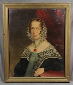 John Watson Gordon - Portrait, lady in lace bonnet and black frock