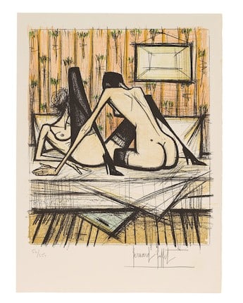 Bernard Buffet - Jeux de dames, 1970: Color lithograph, signed and numbered 56/250. Published by Andre Sauret ? Les editions du Livre, Paris.