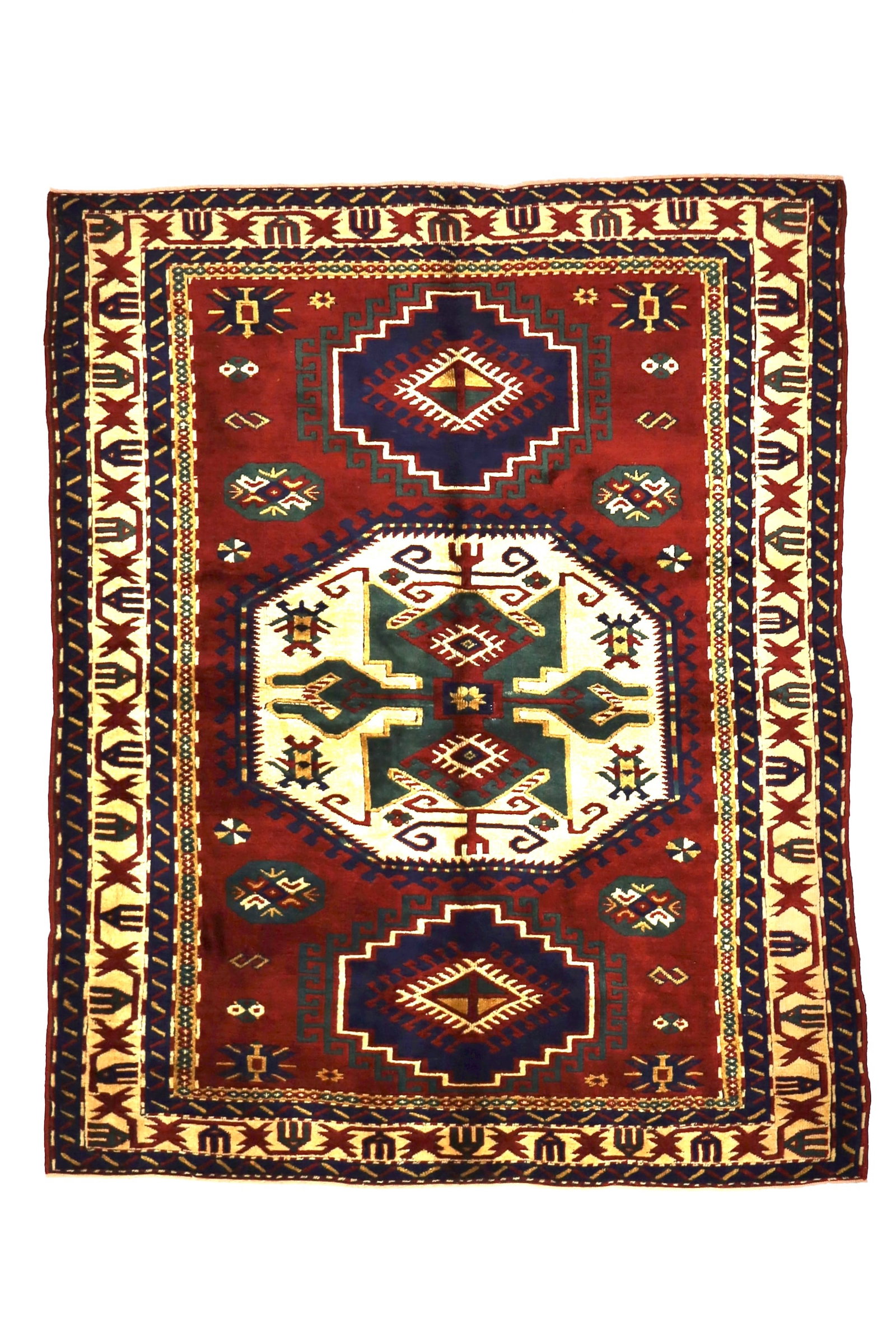 Antique Kazak Rug 5'5" x 6'10" (1.65 x 2.08 M): Antique Caucasian Kazak