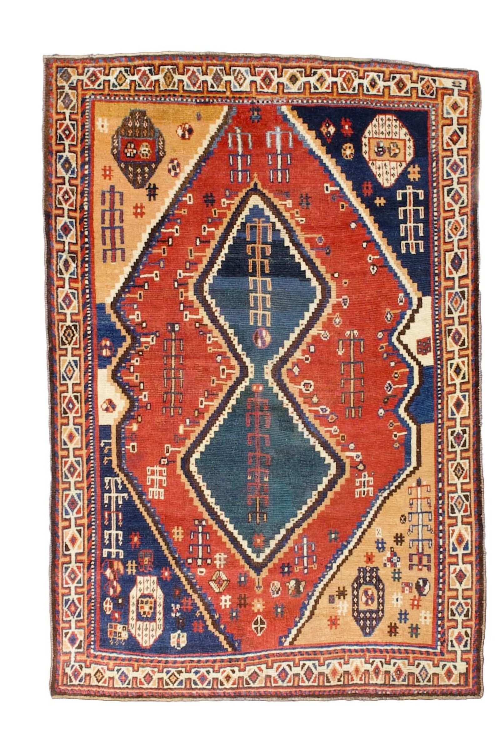 Antique Qashqai Rug 8'11" x 9'6" (2.72 x 2.90 M): Antique Persian Qashqai