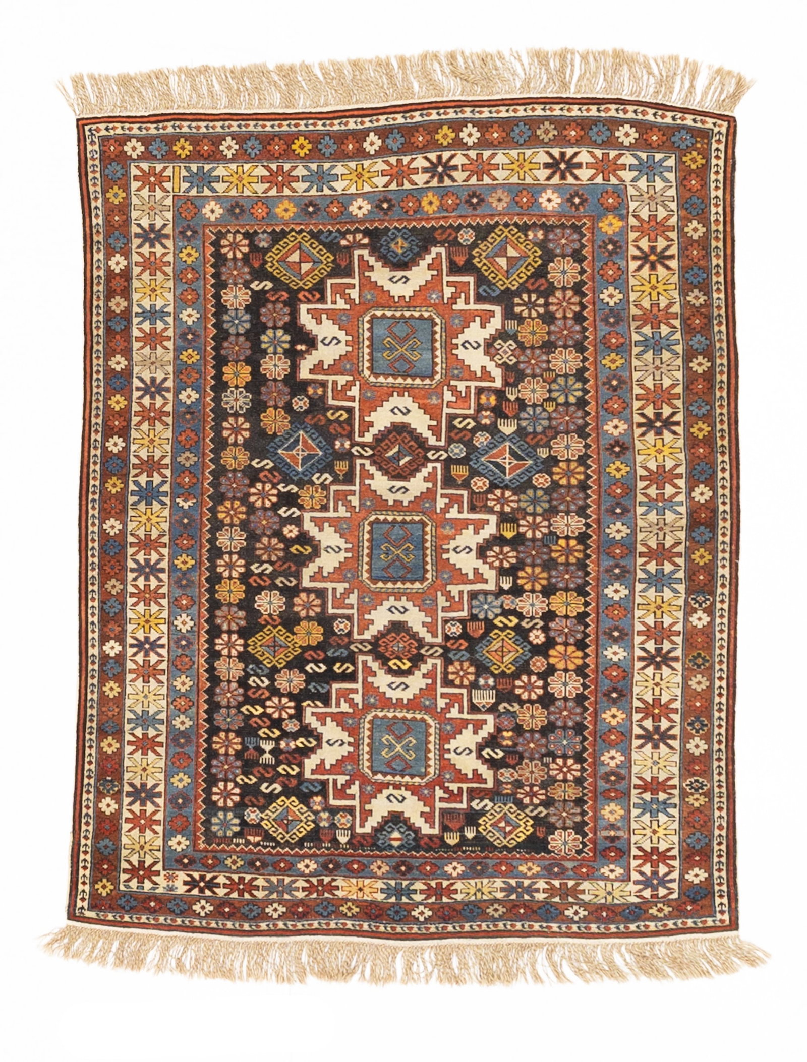Antique Lezgi Rug 3'10" x 4'11" (1.17 x 1.50 M): Antique Caucasian Lezgi Rug