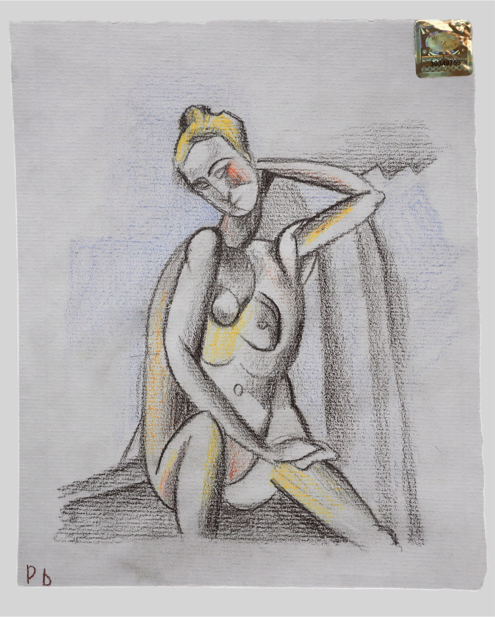 Seated Female Nude - After Picasso: Pablo Picasso (signed), Seated Female Nude (double-sided drawing) Graphite and colored pastel on paper An expressive and highly evocative drawing of a seated female nude, executed in the unmistakable