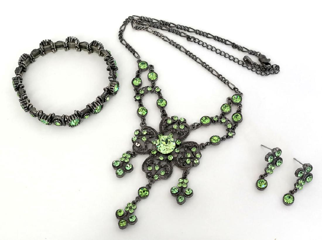 Antique color metal with peridot color rhinestones set: (1 of 3)