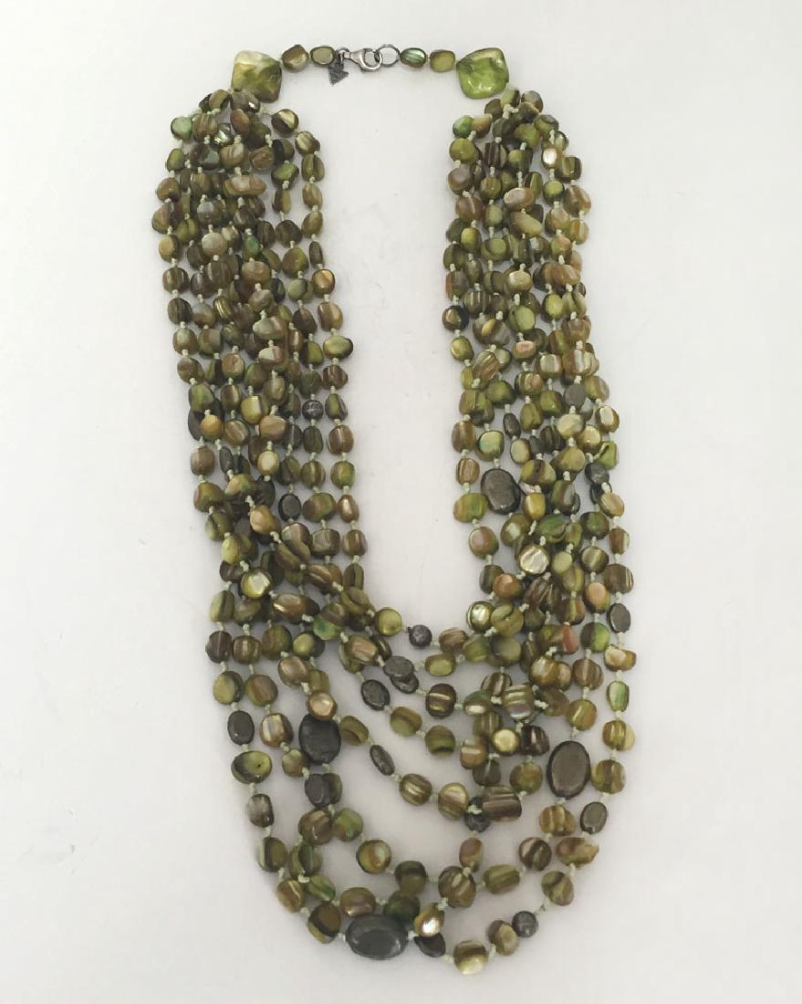 Sterling silver multi strands of double knotted green (1 of 2)