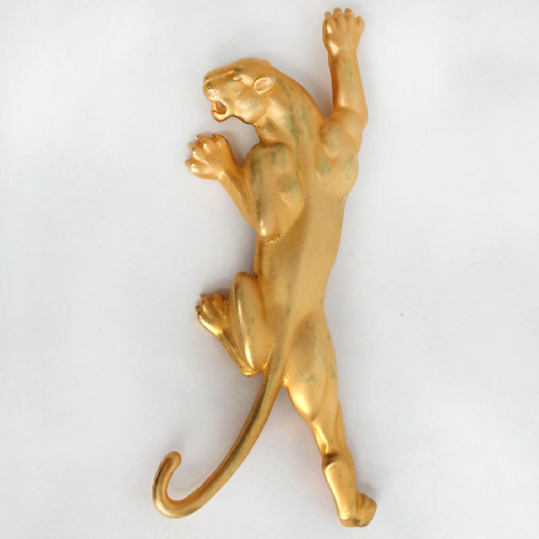 Gold plated satin finish PANTHER shaped brooch, signed (1 of 2)