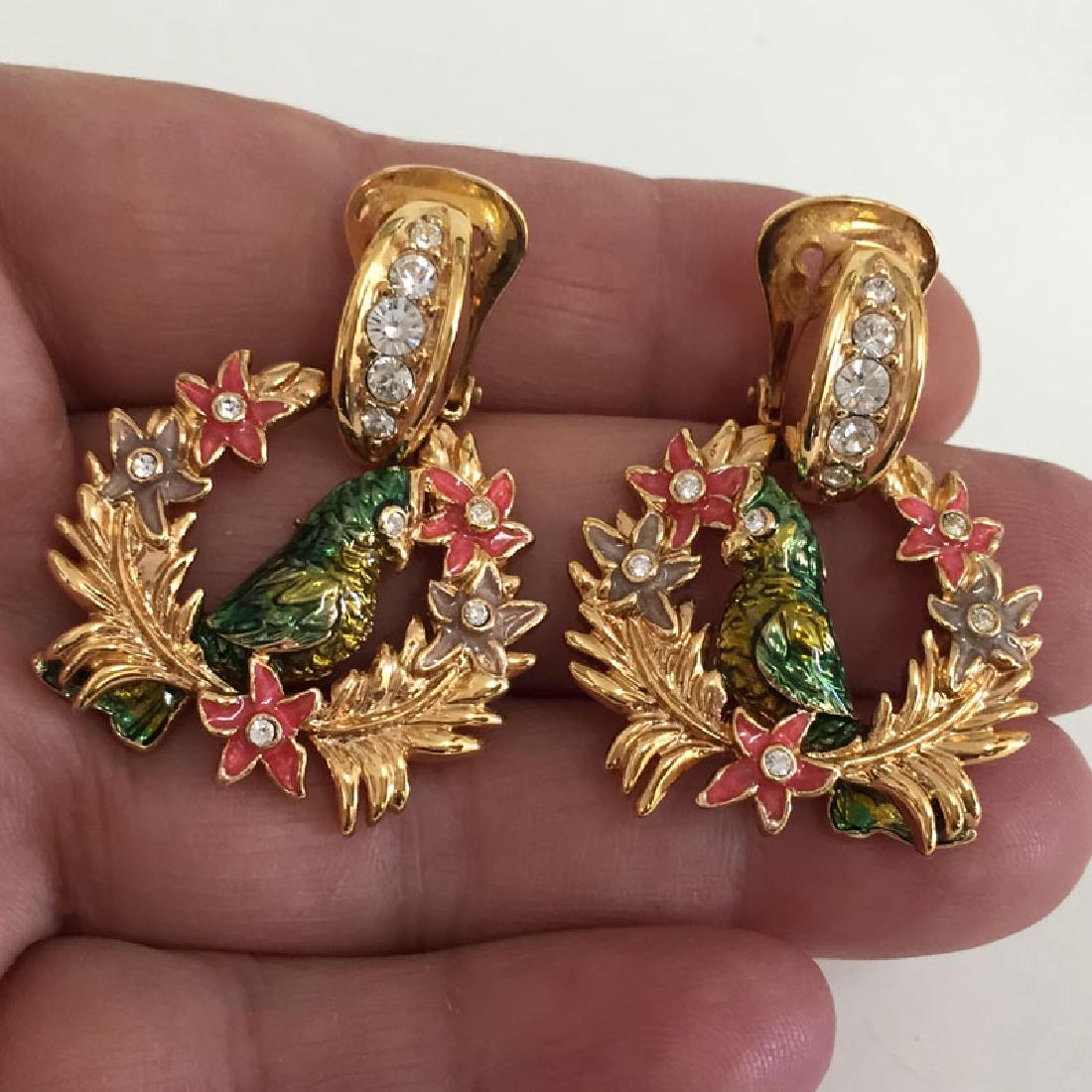 BOB MACKIE: Gold plated enamel and rhinestones BIRD AND (1 of 3)