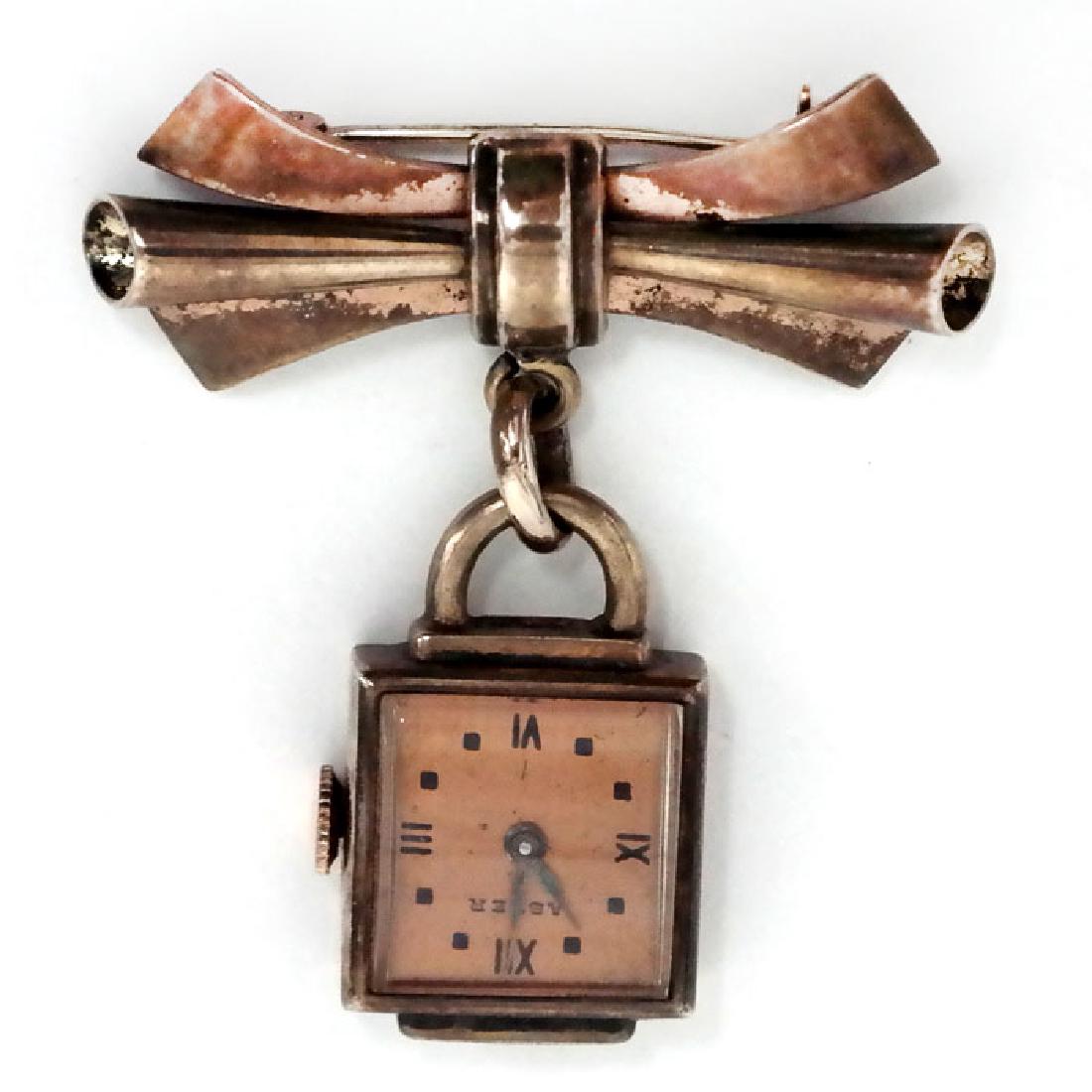 Vintage sterling silver brooch in shape of BOW with (1 of 2)