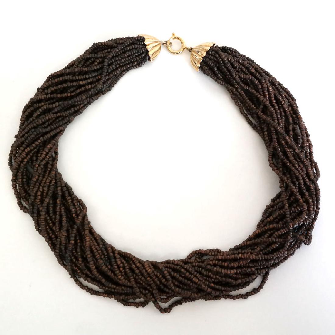 Vintage multi strands small brown color beads necklace (1 of 3)