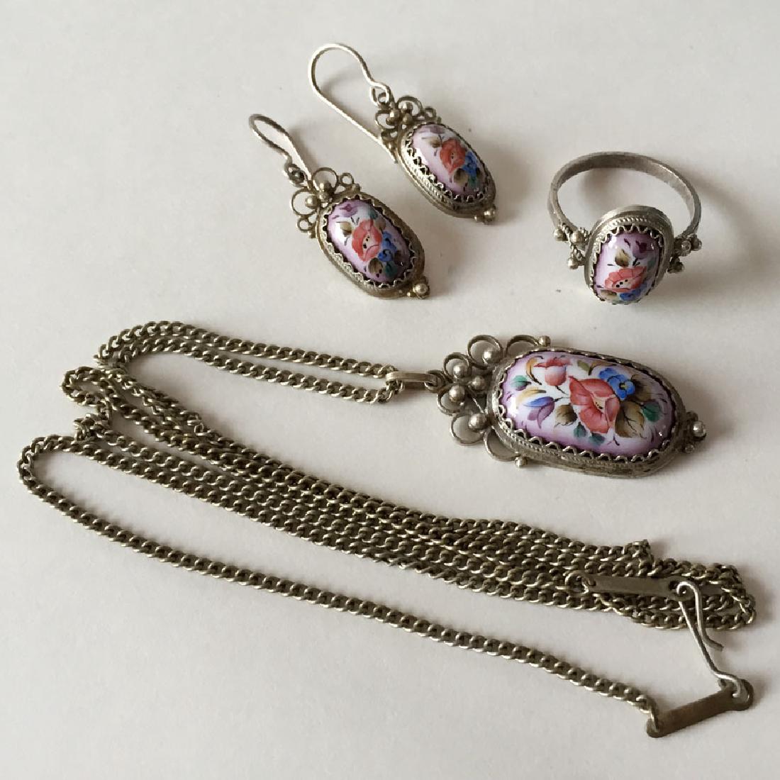 Russian Rostov Finift enamel jewelry SET: oval shape (1 of 6)