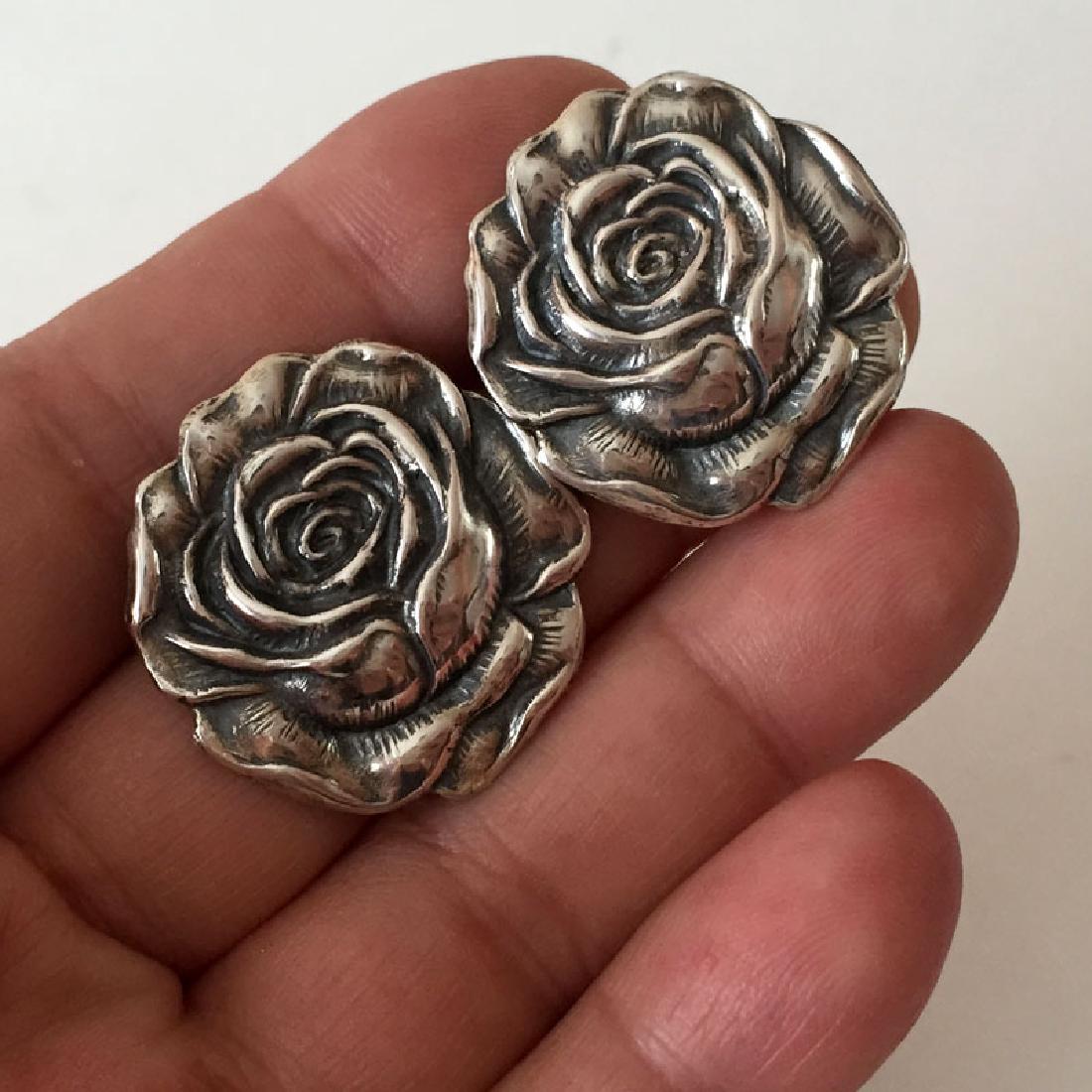 Sterling silver antique finish ROSE shaped post and (1 of 3)