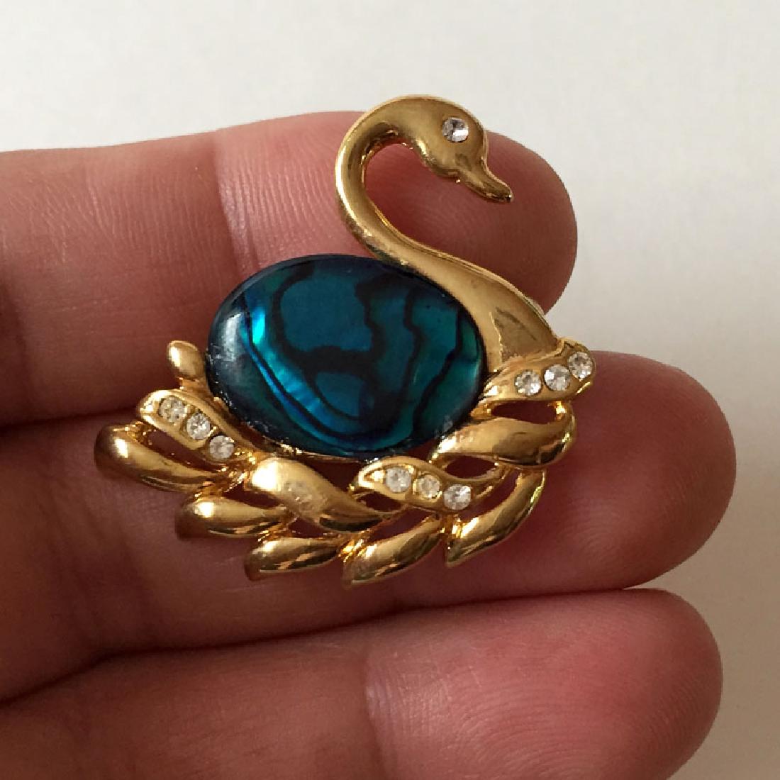 Gold plated SWAN shaped brooch with Blue Abalone oval (1 of 3)