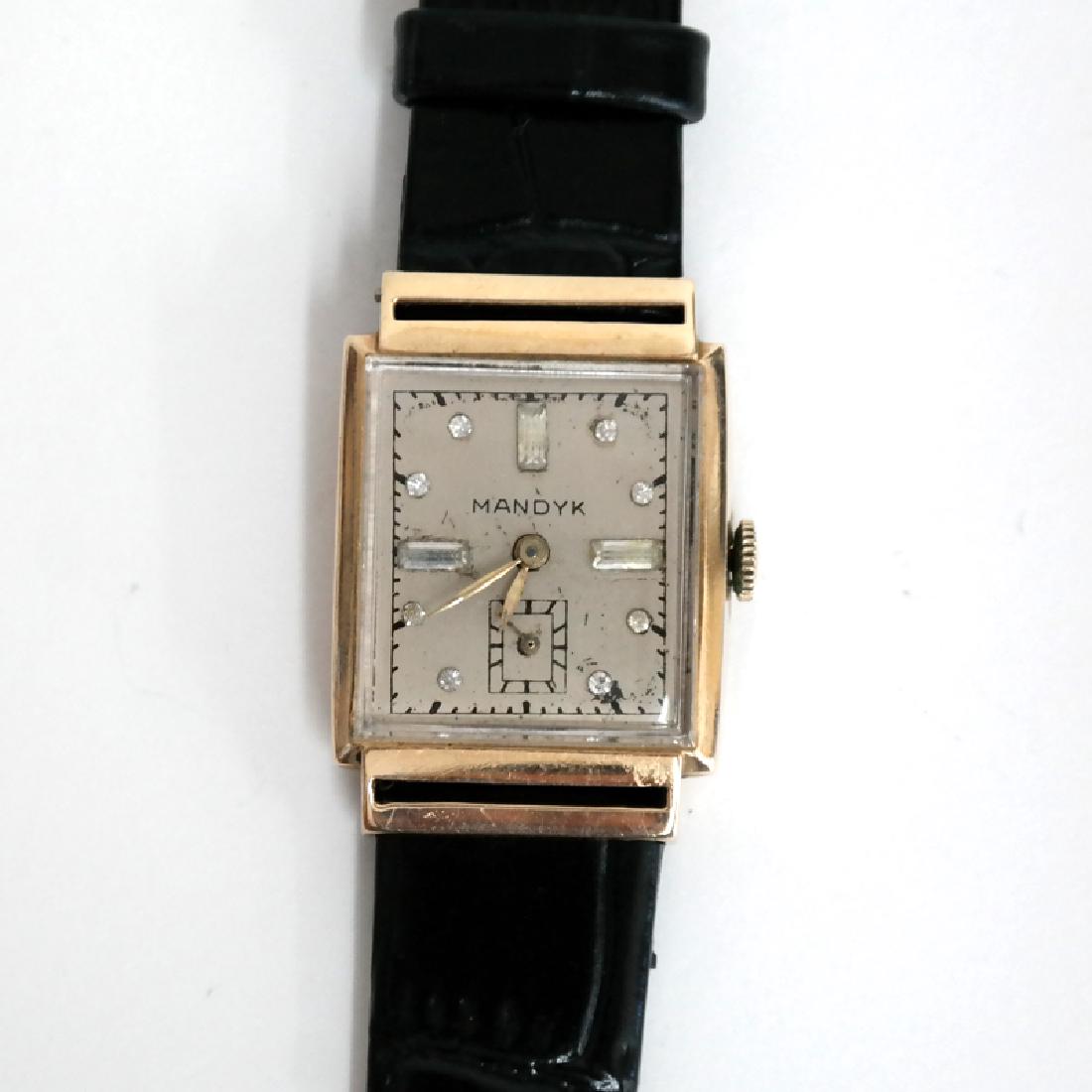 Vintage rectangular solid 14k yellow gold MANDYK watch (1 of 5)