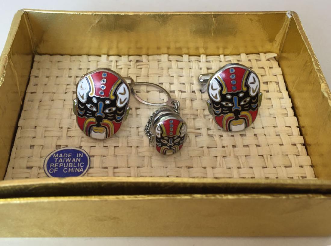 SET: Silver tone multi color enamel SAMURAI FACE shaped (1 of 3)