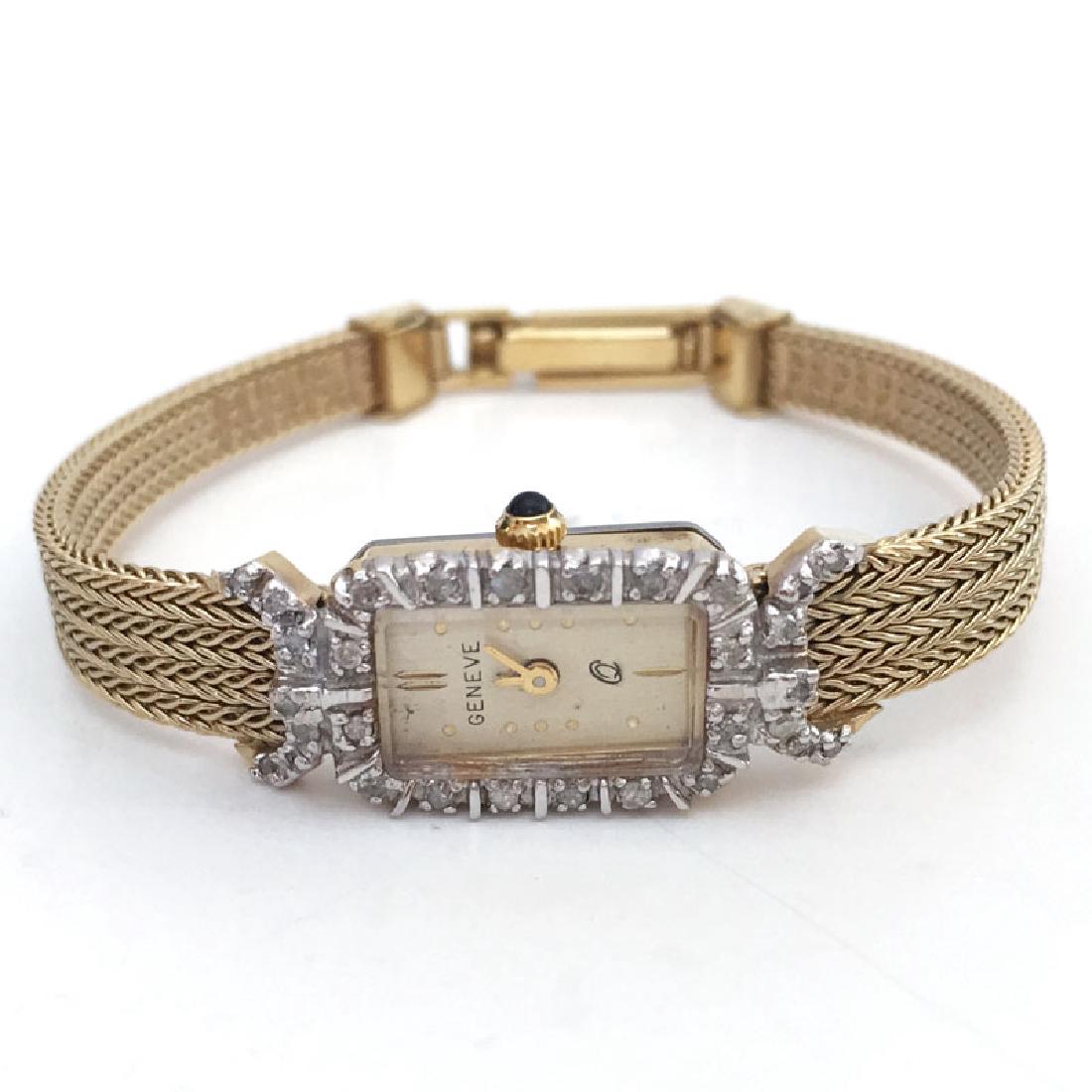 Gold plated ladies dressy diamond watch GENEVE Q with (1 of 10)