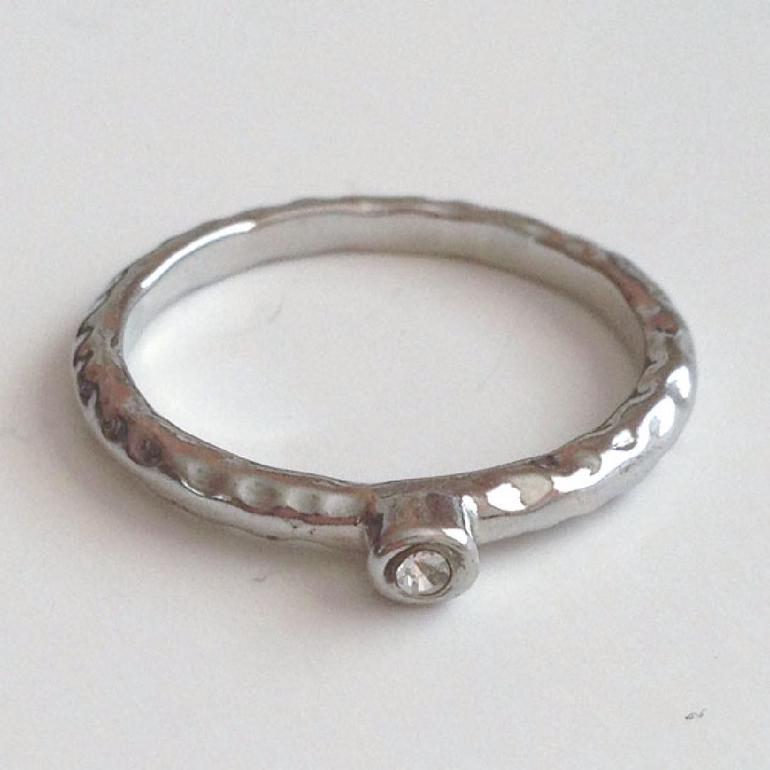 Silver tone hammered finish ring with single white (1 of 4)