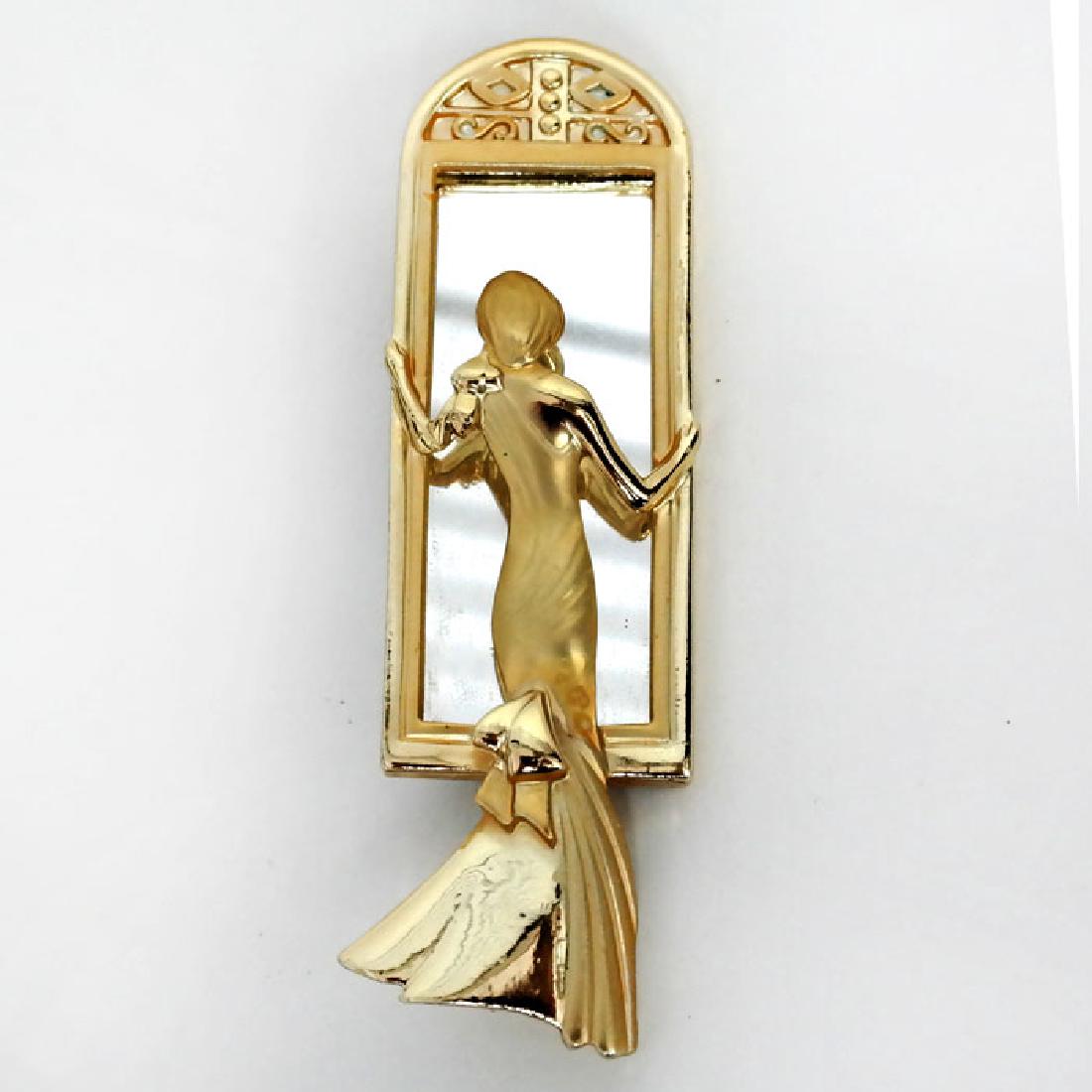 Gold plated satin and shiny finish brooch LADY AT REAL (1 of 3)