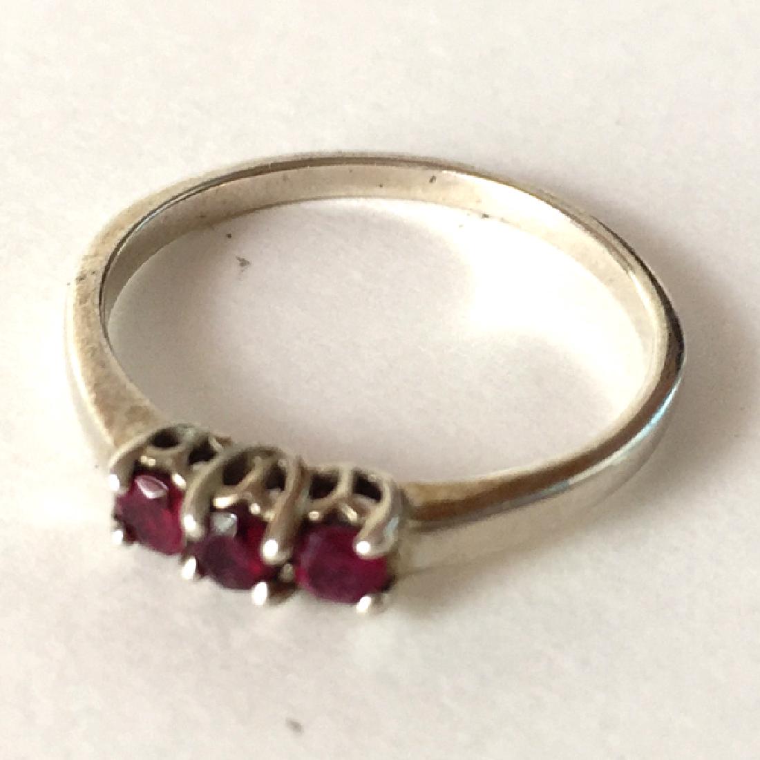 Sterling silver 3 round faceted red rubies ring, size (1 of 4)