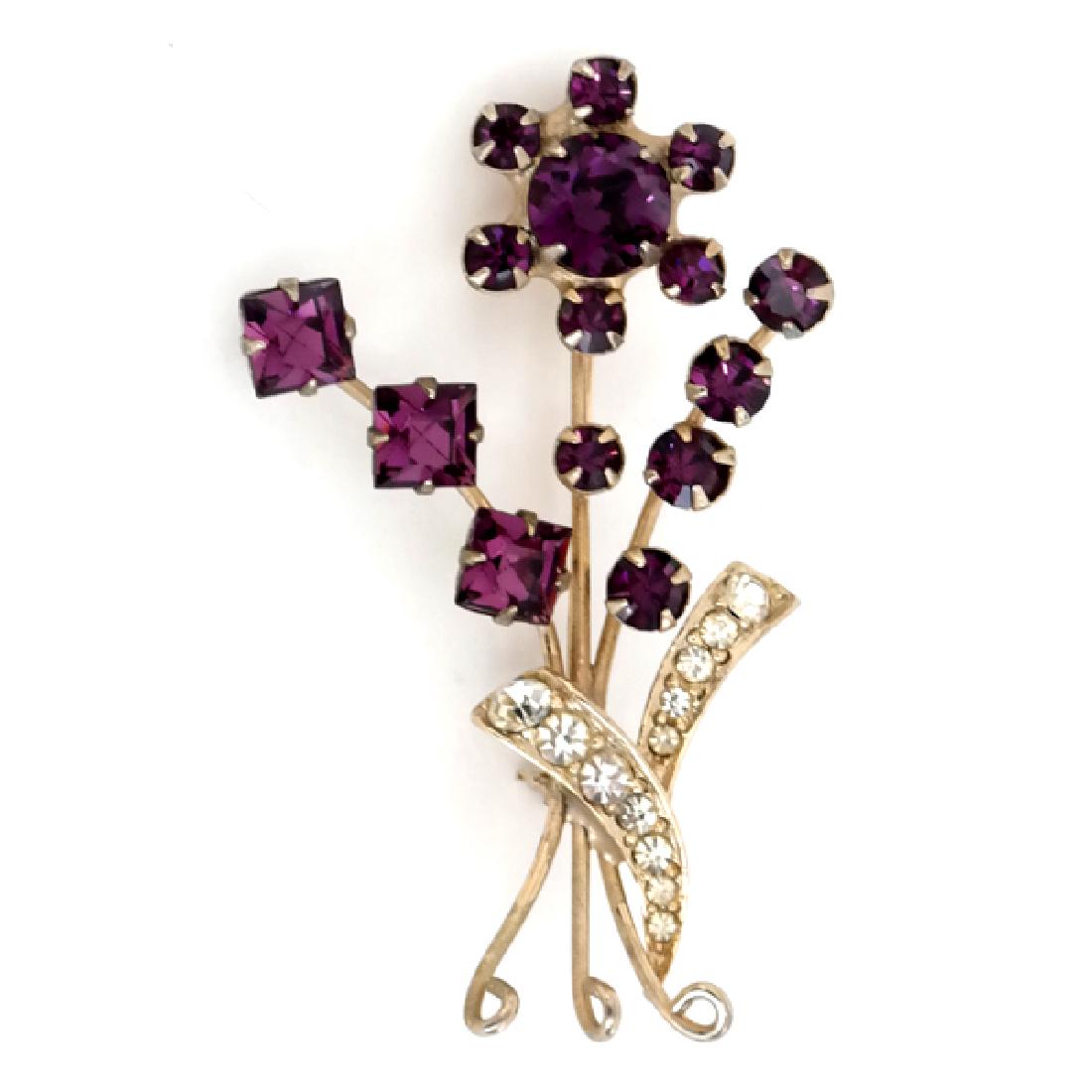 Gold plated brooch pin with prongs set amethyst color (1 of 2)