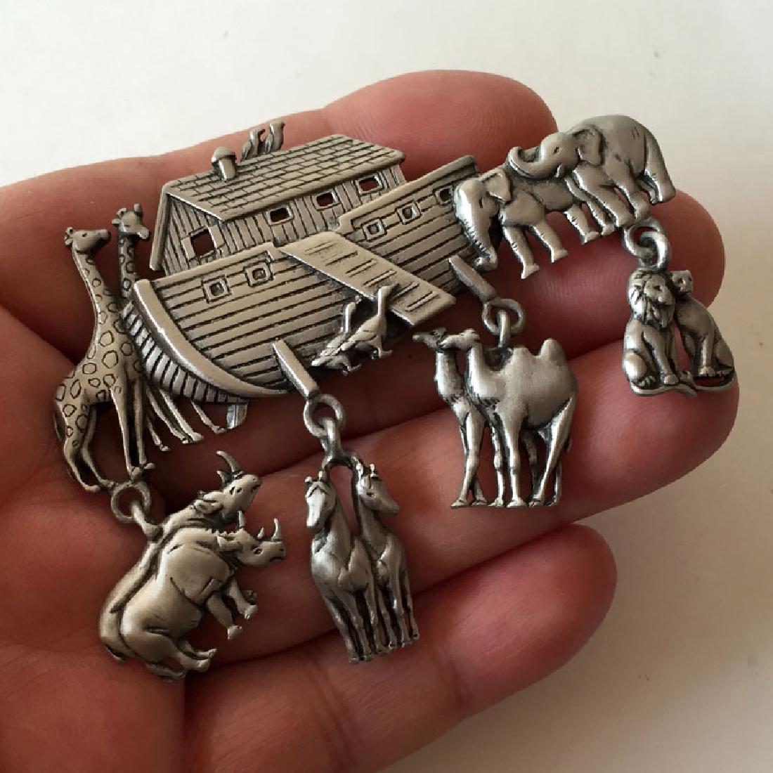 J.J.: Silver tone satin finish NOEV KOVCHEG brooch with (1 of 3)