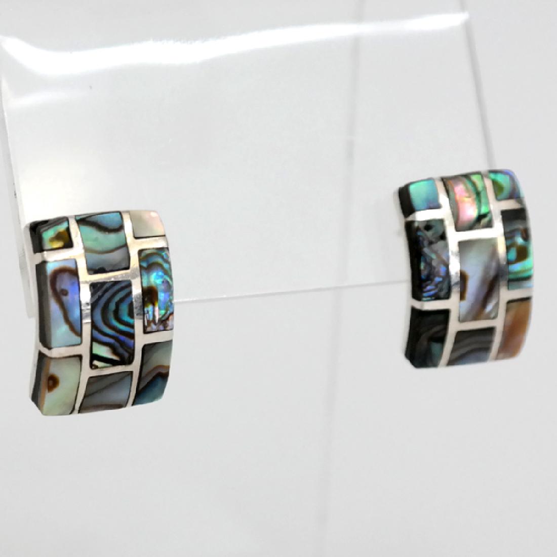 Vintage Sterling Silver Abalone inlay rectangular post (1 of 4)