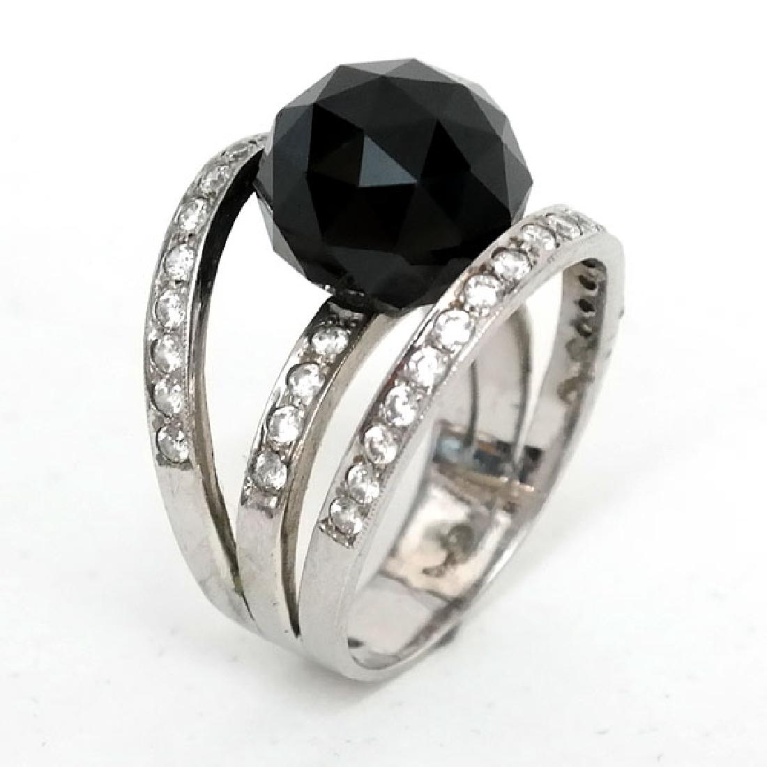 Sterling silver ring with prongs set 3 lines white CZ (1 of 4)