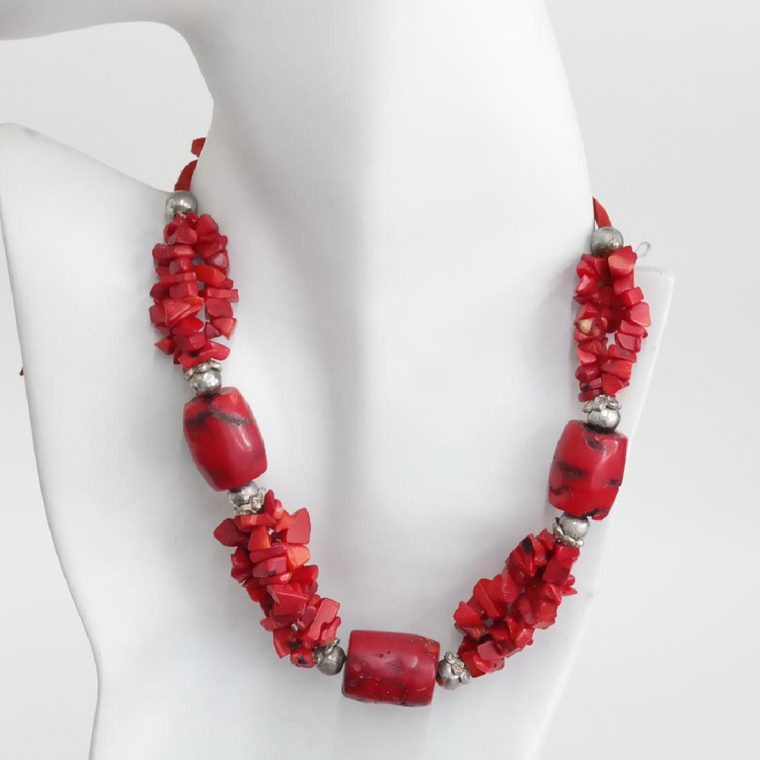 Genuine red BAMBOO CORAL and silver tone beads necklace (1 of 4)