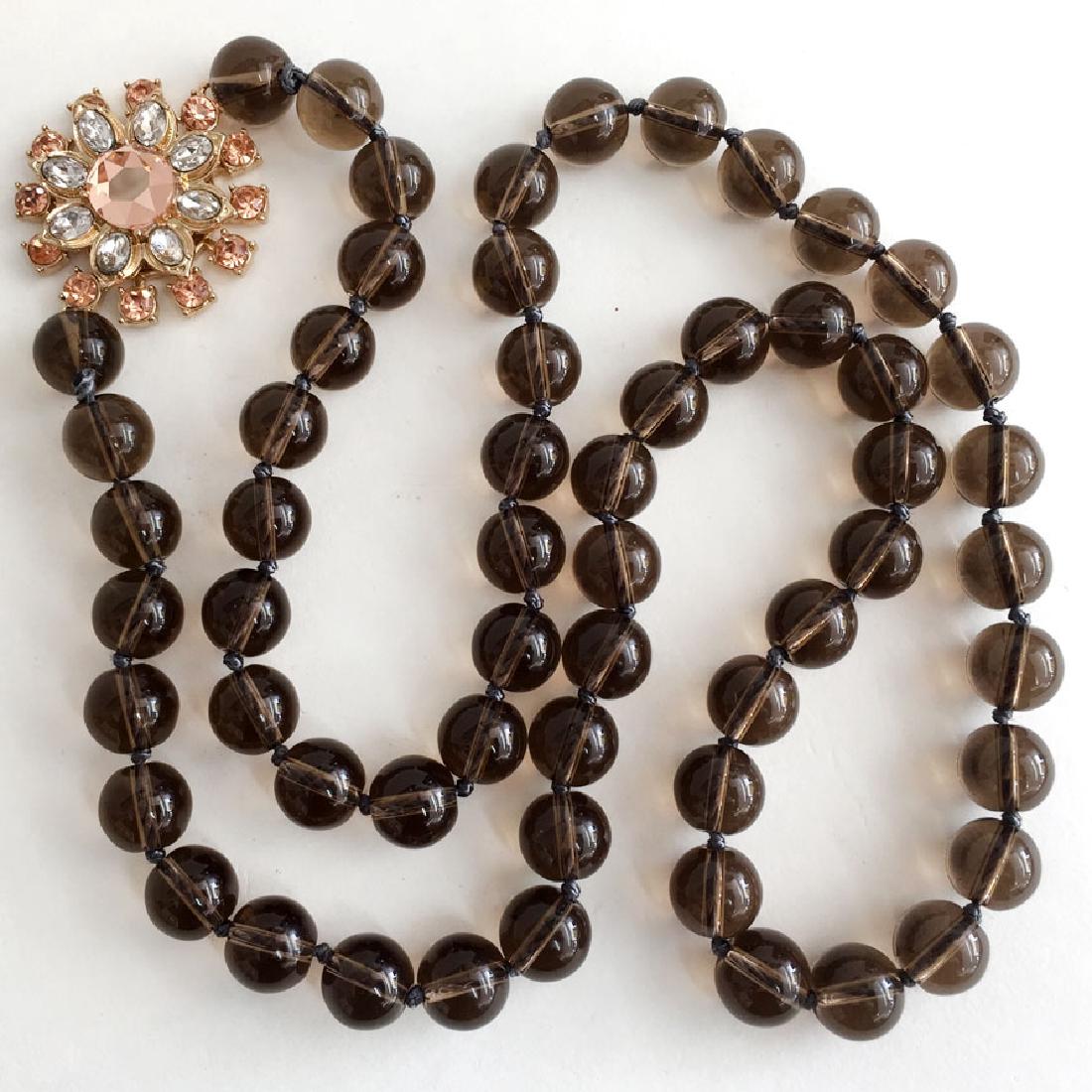 Smokey Quartz glass beads knotted necklace with gold (1 of 2)
