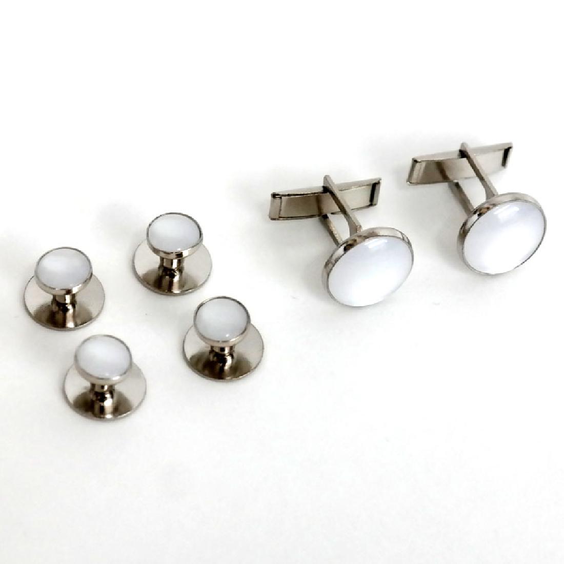 Silver tone SET - pair of cufflinks and 4 buttons with (1 of 4)