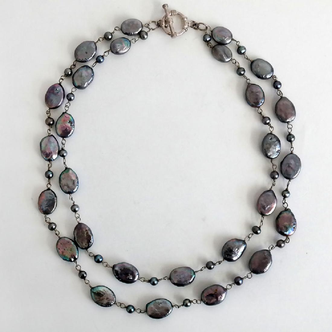 2 strands of genuine flat oval gray Biwa and round (1 of 4)