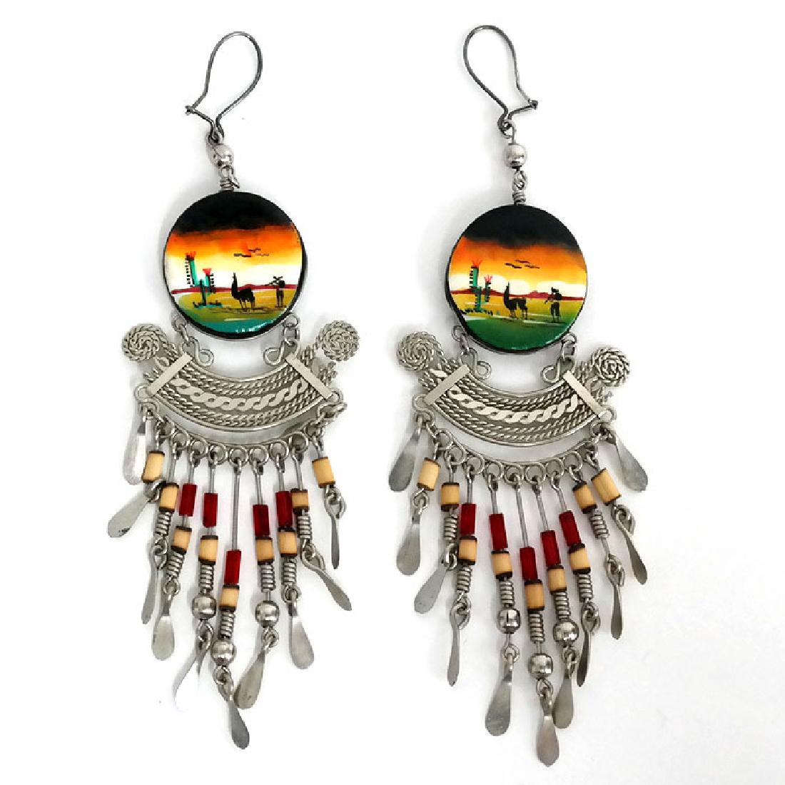 Silver tone dangling fish hook earrings with round (1 of 3)