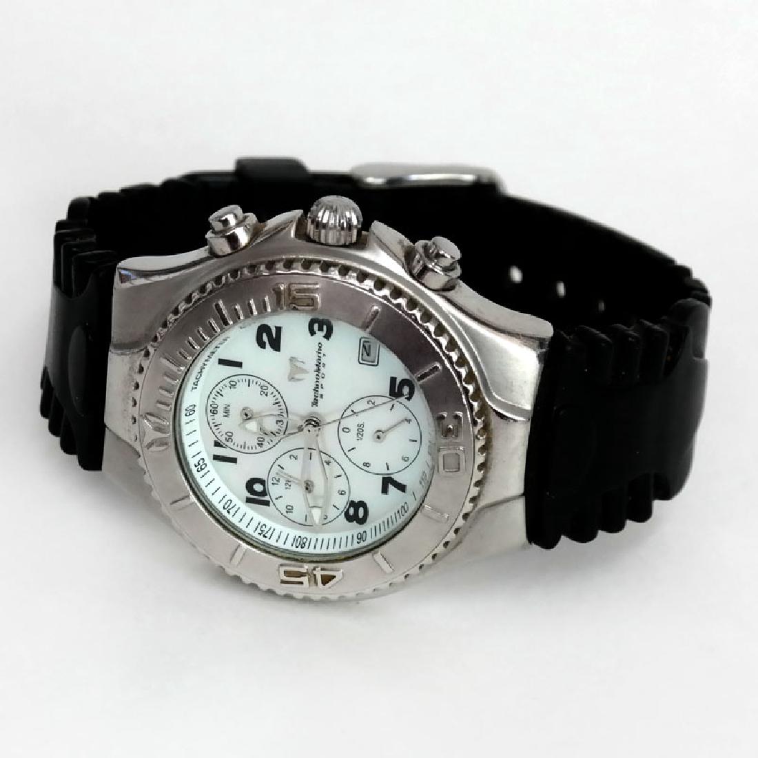 Stainless steel satin finish TechnoMarine SPORT: Stainless steel satin finish TechnoMarine SPORT Chronograph Date watch with original black rubber band. Japan movement, mother of pearl dial, water resistant 20ATM. Case measured 36 mm in diameter. Co
