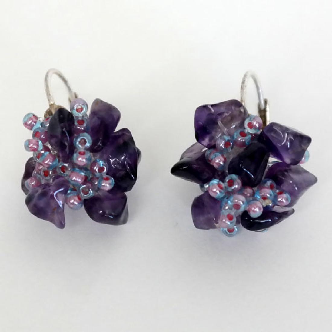 Vintage silver tone lever backs earrings with genuine (1 of 2)