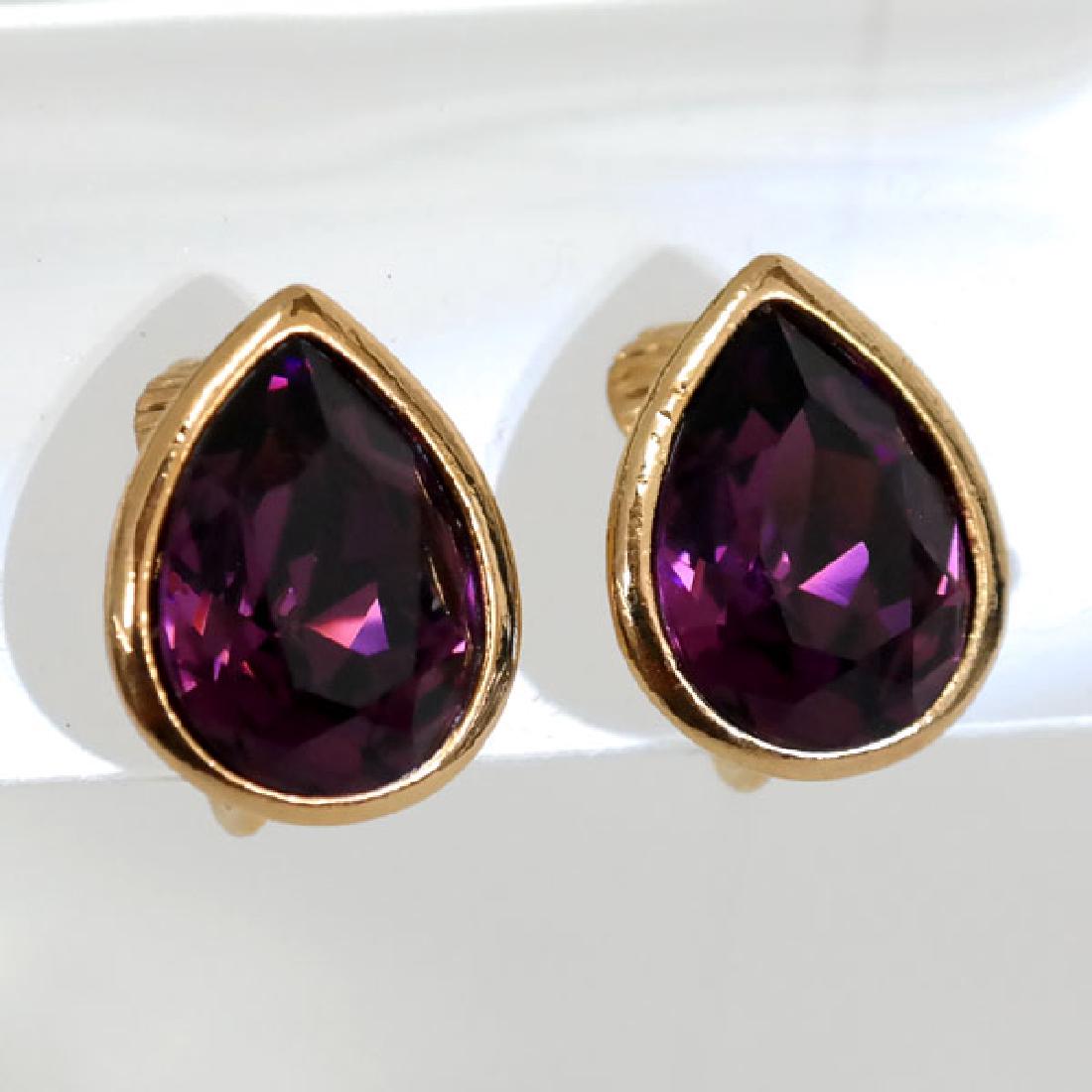 Gold plated pear shape ear clips with bezel set (1 of 3)