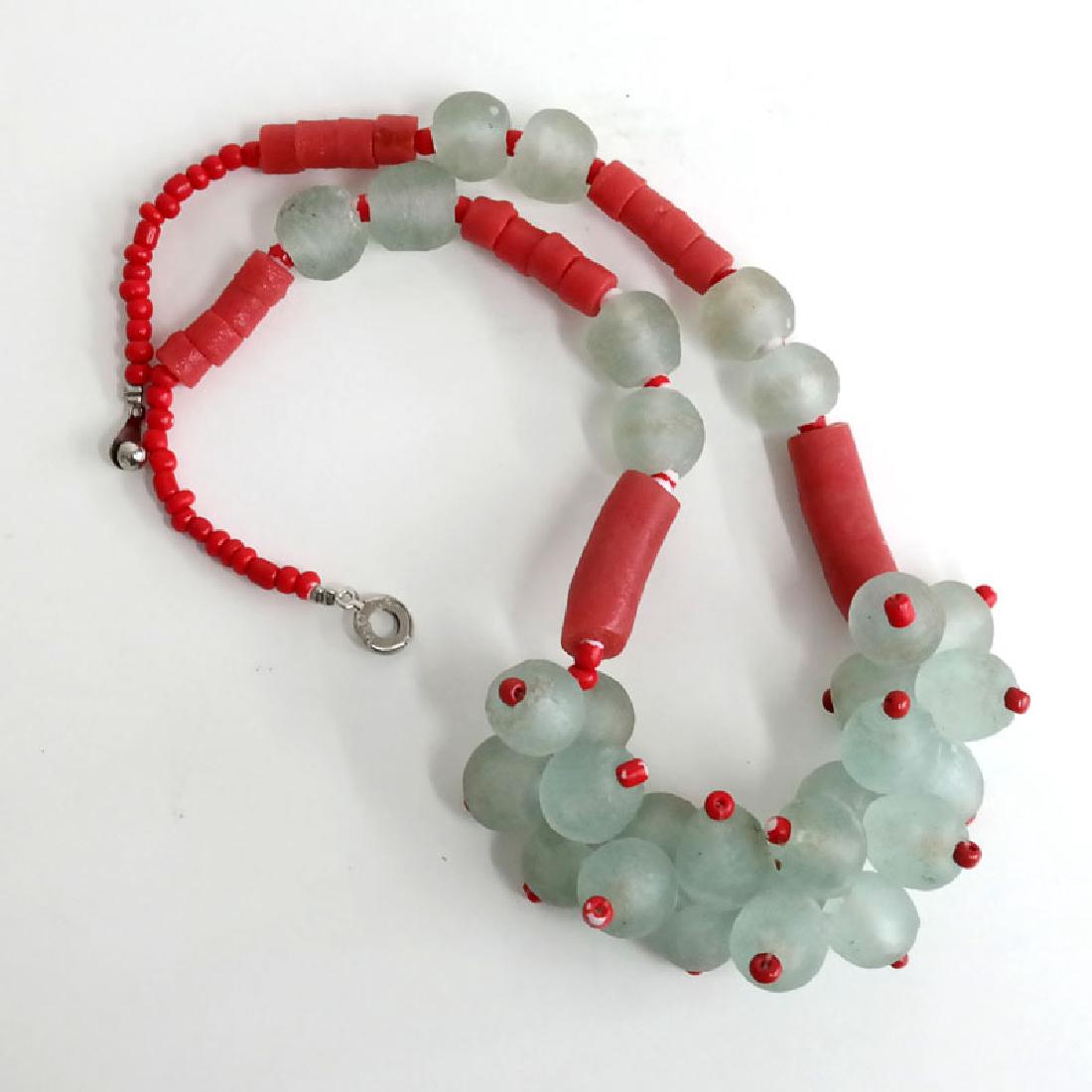 Light green round frosted and barrel shape red beads (1 of 3)